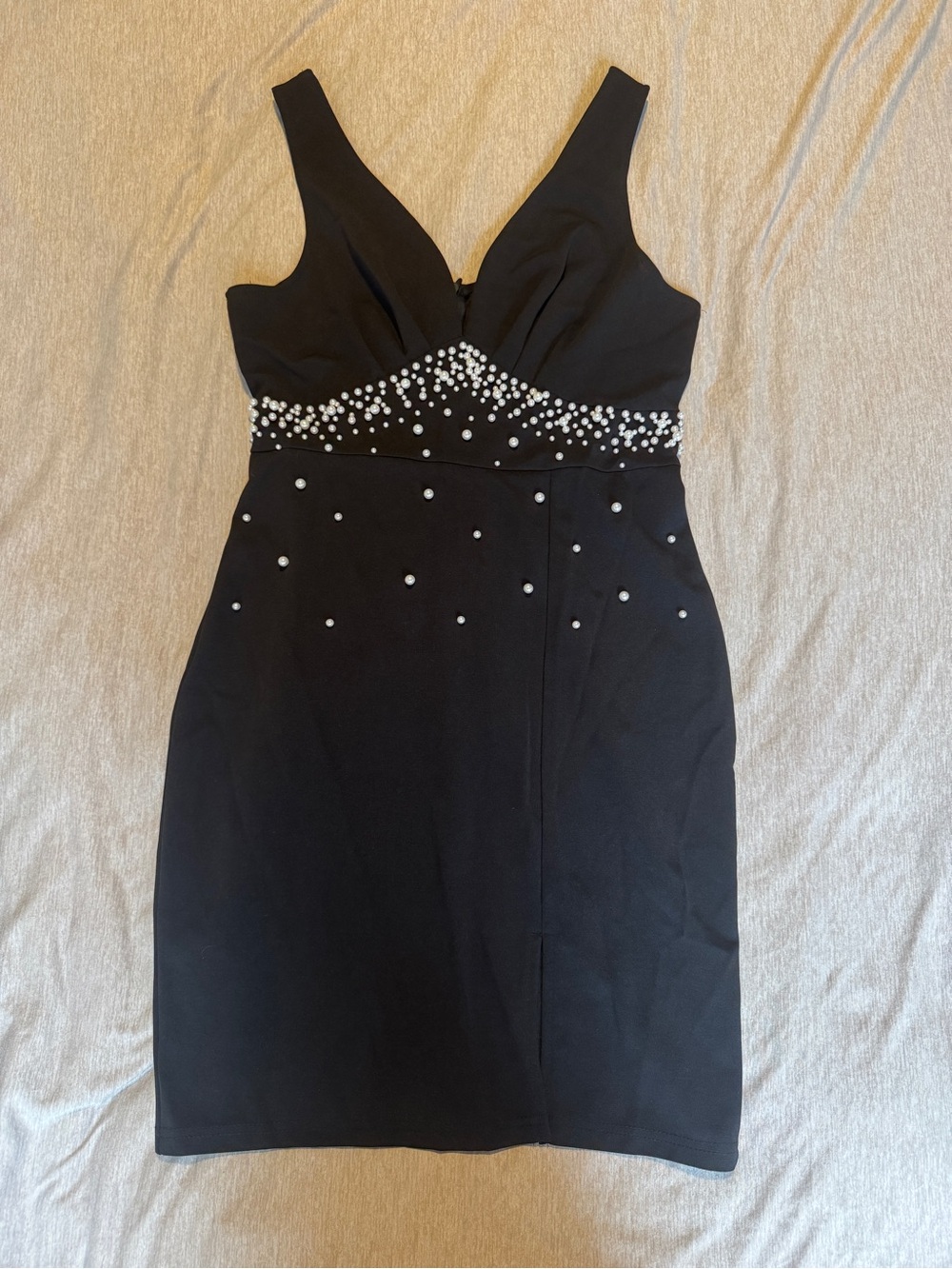 SHEIN Black Mini Dress with Pearl Embellishments